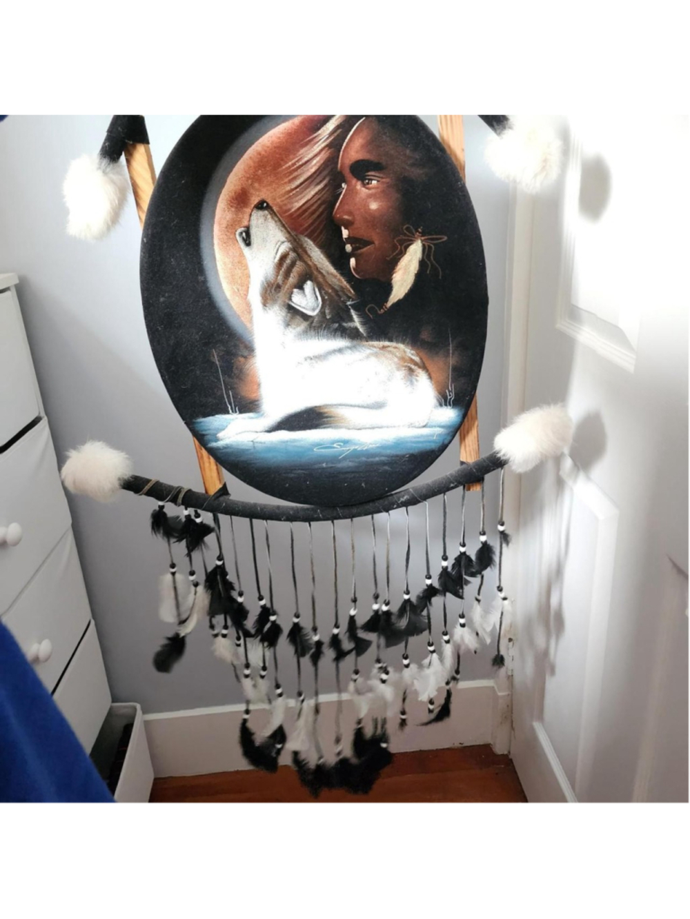 Dreamcatcher with white and black feathers and beads #dreamcatcher #spiritual